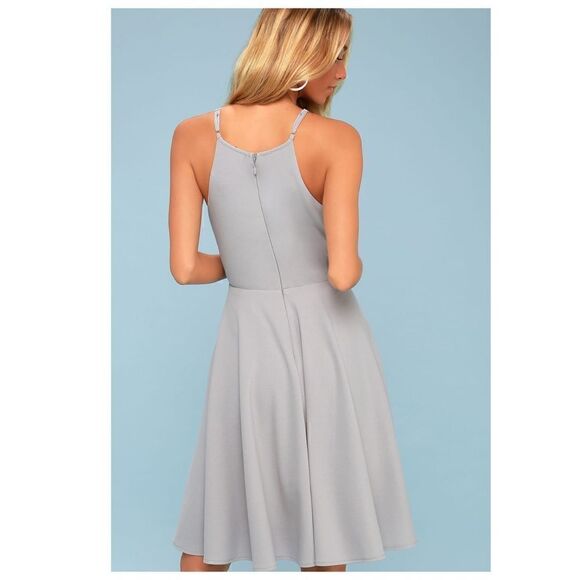 NWT Lulu’s Irresistible Charm Grey Fit & Flare MIDI A-Line Dress - Picture 5 of 5